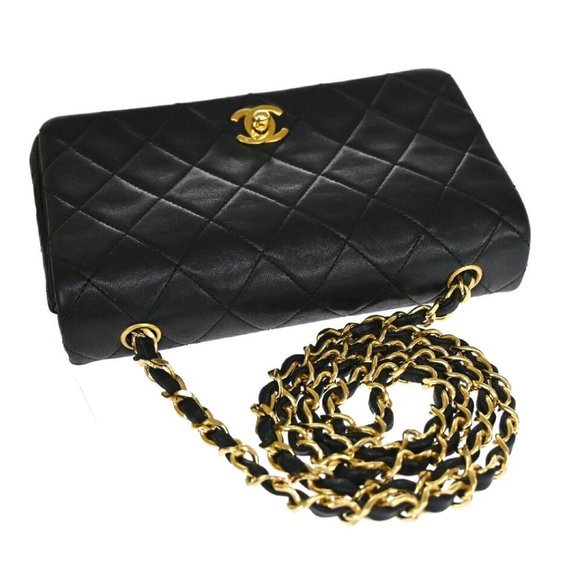 CHANEL CC Mini Matelasse Full Flap Chain Shoulder Bag Leather Black GHW - Picture 1 of 16